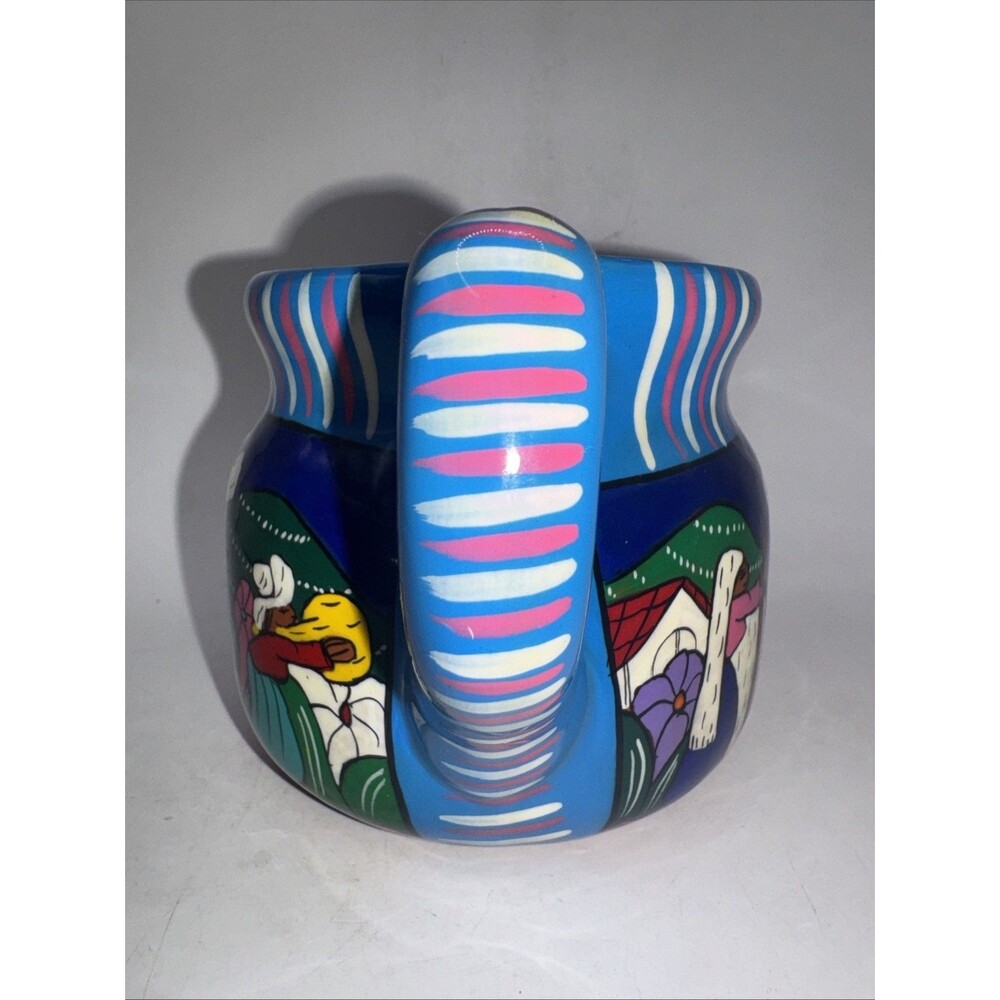Hand Painted Terracotta Mexican Folk Art Talavera Story Telling Coffee Mug - Picture 4 of 6
